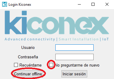 Ventana emergente de inicio de sesión para entrar en modo offline