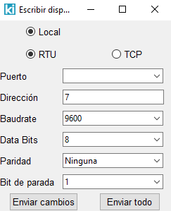 Popup de escritura en local, Modbus RTU