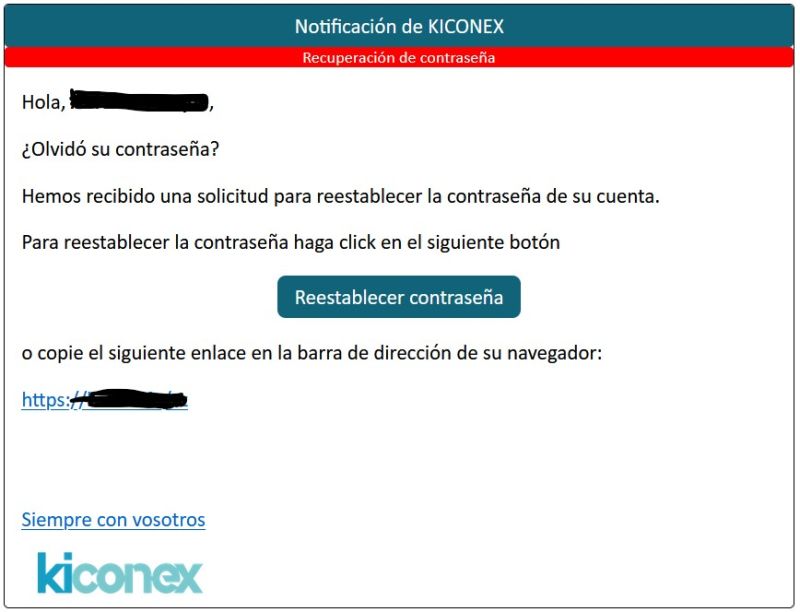 Email recuperación contraseña