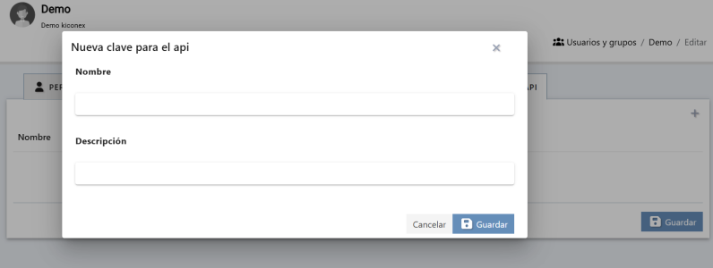 Menú de creación de token de acceso API