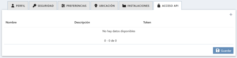 Pestaña de acceso api en el menú de edición de nuestro usuario