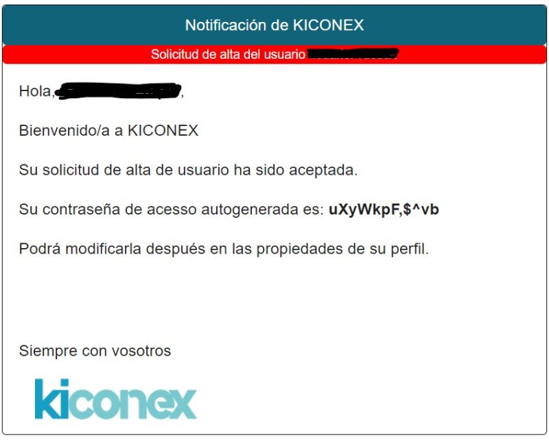 Email confirmación alta de nuevo usuario