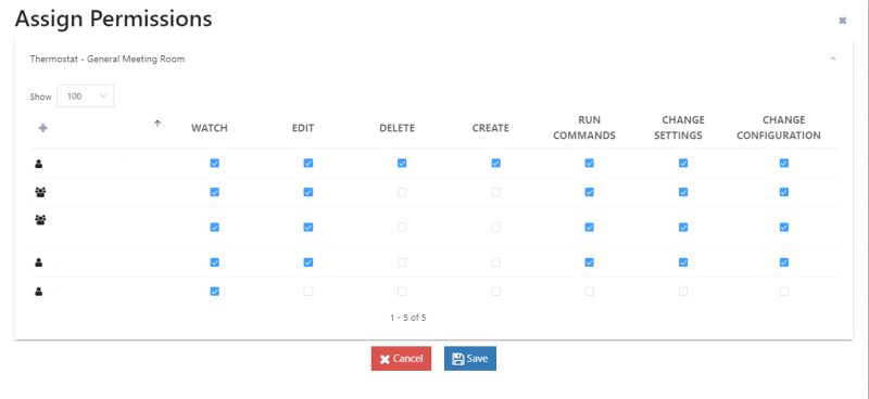 Permissions settings panel